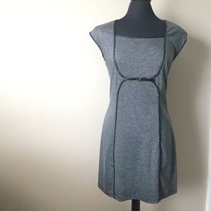 Max Studio Black Stripped Belted Dress Knee Length